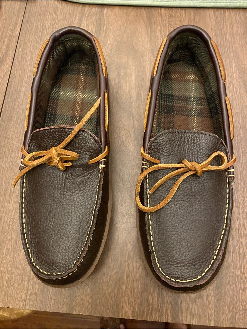 L.L. Bean Brown Leather Boat Shoes with Tan Laces
